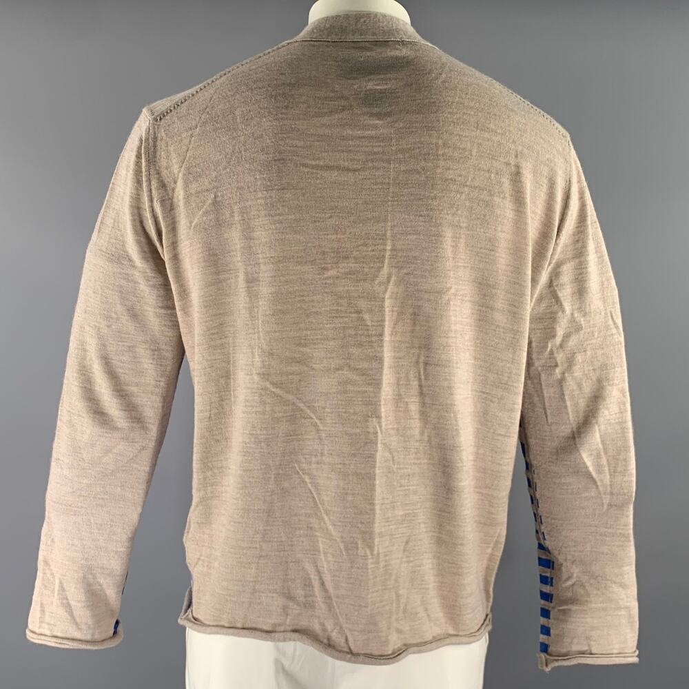 COMME des GARCONS SHIRT Size XL Cream Blue Stripe Wool Buttoned Cardigan - Picture 3 of 5